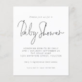 Budget Black White Script Baby shower Invitation (Voorkant)