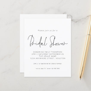 Budget Black White Script Bridal Shower-uitnodigin