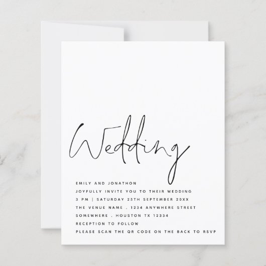 BUDGET Black White Script QR Code Weddenschap uitn (Voorkant)