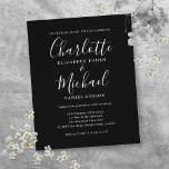 Budget Black White Script Wedding Invitation<br><div class="desc">Met uw zwarte en witte foto,  handtekeningachtige namen,  kan deze elegante budgetvriendelijke,  moderne,  minimalistische trouwuitnodiging worden gepersonaliseerd met uw informatie in het teken. Ontworpen door: Thisnotme©</div>