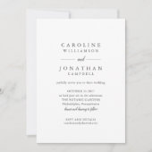 Budget Black White Serif minimalist Wedding Invite Kaart (Voorkant)
