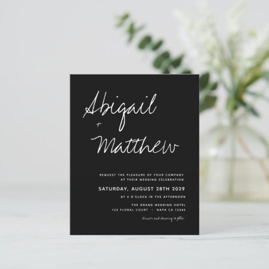 Budget Black White Simple Wedding Invitation (Staand voorkant)