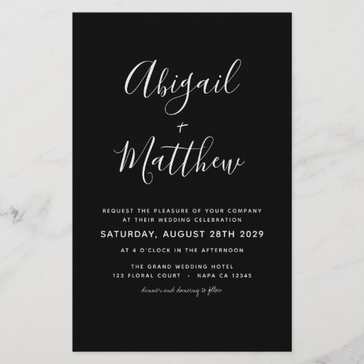 Budget Black White Simple Wedding Invitation Flyer (Voorkant)