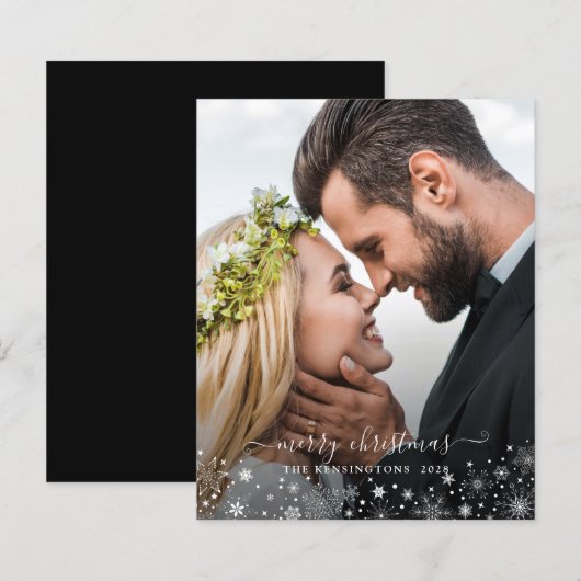 Budget Black White Snowflakes kerstfoto (Voorkant / Achterkant)
