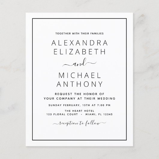 Budget Black White Wedding met Foto Uitnodiging (Voorkant)