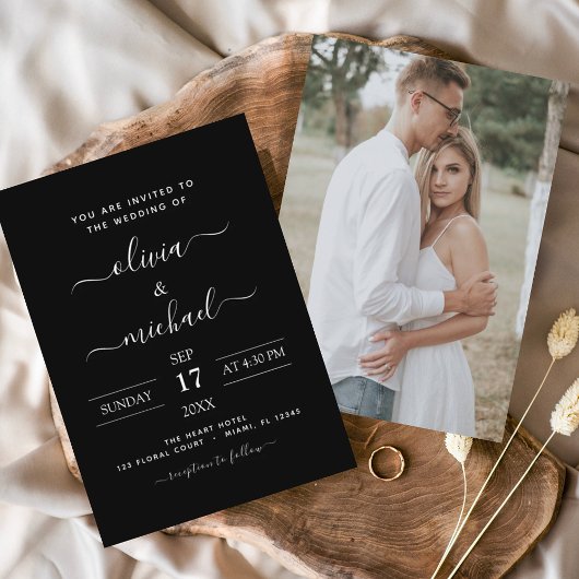 Budget Black White Wedding met Foto Uitnodiging