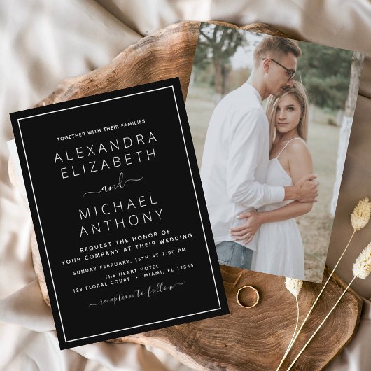 Budget Black White Wedding met Foto Uitnodiging