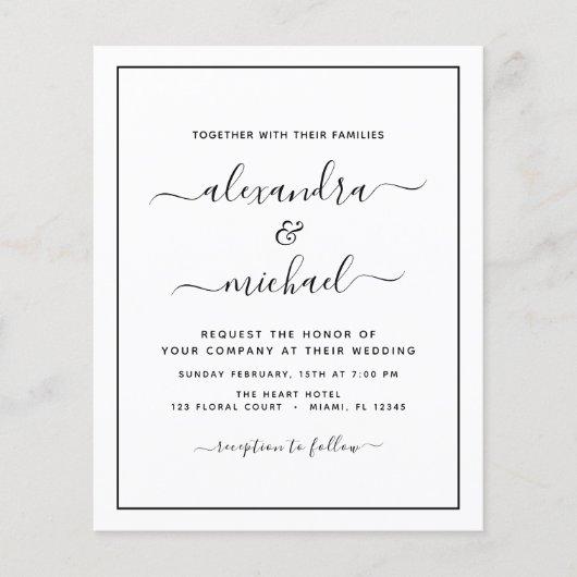 Budget Black White Wedding met Foto Uitnodiging F Flyer (Voorkant)
