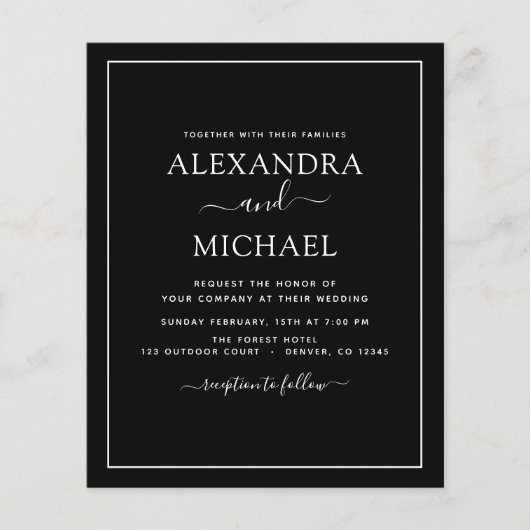 Budget Black White Wedding met Foto Uitnodiging F Flyer (Voorkant)