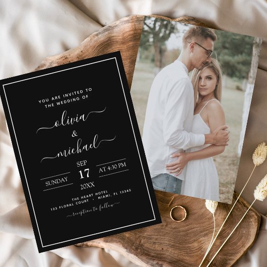 Budget Black White Wedding met Foto Uitnodiging Flyer