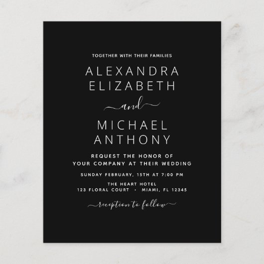 Budget Black White Wedding met Foto Uitnodiging Flyer (Voorkant)