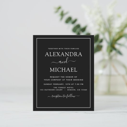 Budget Black White Wedding Modern Typografie (Staand voorkant)