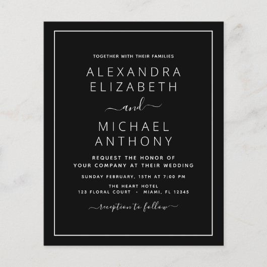 Budget Black White Wedding Modern Typografie (Voorkant)