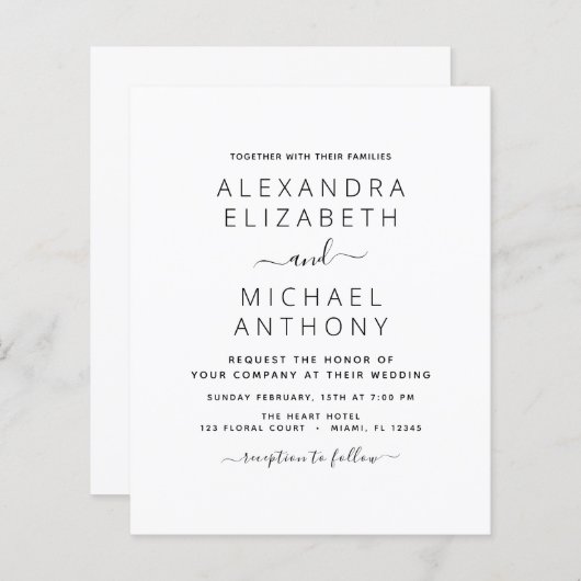 Budget Black White Wedding Modern Typografie (Voorkant / Achterkant)