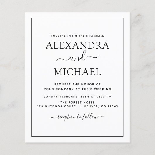 Budget Black White Wedding Modern Typografie (Voorkant)