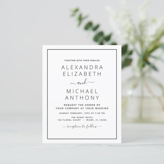 Budget Black White Wedding Modern Typografie (Staand voorkant)