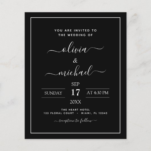 Budget Black White Wedding Modern Typography Flyer (Voorkant)