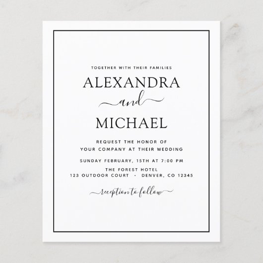 Budget Black White Wedding Modern Typography Flyer (Voorkant)