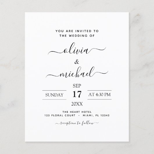 Budget Black White Wedding Modern Typography Flyer (Voorkant)
