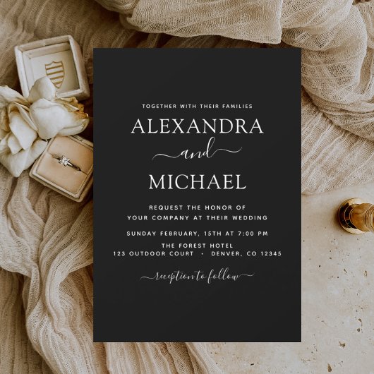 Budget Black White Wedding Moderne Uitnodiging Flyer