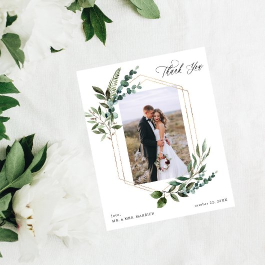 Budget Bladeren & Eucalyptus Goud Bedankt Foto Flyer