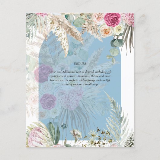 BUDGET Blau Roze Bloemige Pampas Gras Bruiloft Flyer (Achterkant)