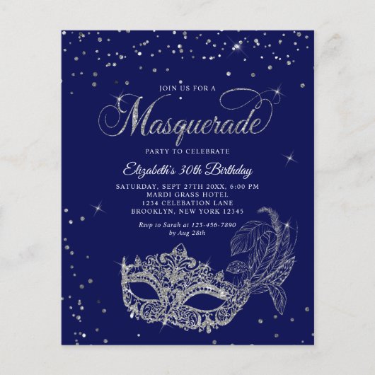 BUDGET Blau Zilver Foto Masquerade Verjaardag (Voorkant)