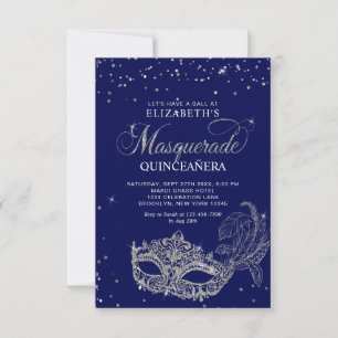 BUDGET Blau Zilveren Masquerade Quinceañera Foto Notitiekaartje