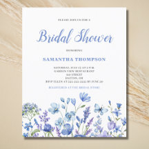 Budget Blauw Bloem Bruiloft Uitnodiging