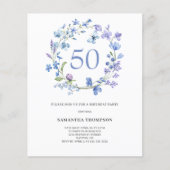 Budget Blauw Bloemen 50e Verjaardag Uitnodiging Flyer (Voorkant)