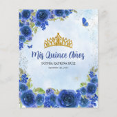Budget Blauw Bloemen Prinses Quinceañera Dank u (Achterkant)