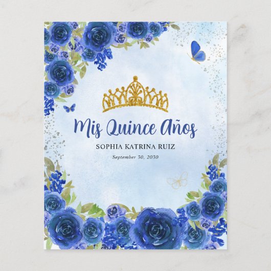 Budget Blauw Bloemen Prinses Quinceañera Dank u (Achterkant)