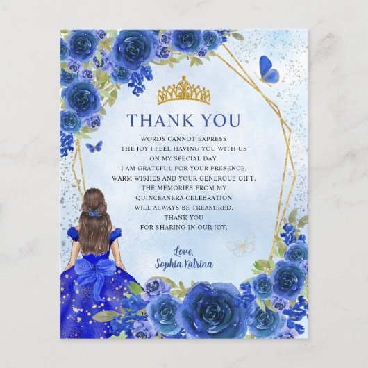 Budget Blauw Bloemen Prinses Quinceañera Dank u (Voorkant)