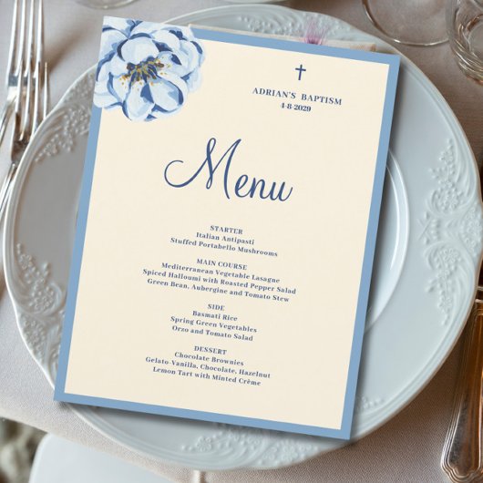 Budget Blauw Bloemendesign Doopmenu Jongen