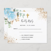 Budget blauw bloemmotief eucalyptus doop RSVP (Voorkant / Achterkant)
