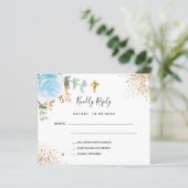 Budget blauw bloemmotief eucalyptus doop RSVP (Staand voorkant)