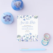 Budget Blauw Bloemstuk Save The Date Flyer (Enkel)