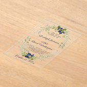 Budget blauw bloemstuk trouwkaart acryl uitnodigingen (Laagn)