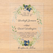 Budget blauw bloemstuk trouwkaart acryl uitnodigingen (Voorkant)