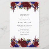 BUDGET Blauw Bourgondisch Bloemig Trouw Uitnodigin (Voorkant)