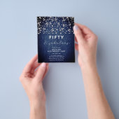 BUDGET Blauw Denim & Parels Fabulous 50ste verjaar Flyer (Hand)