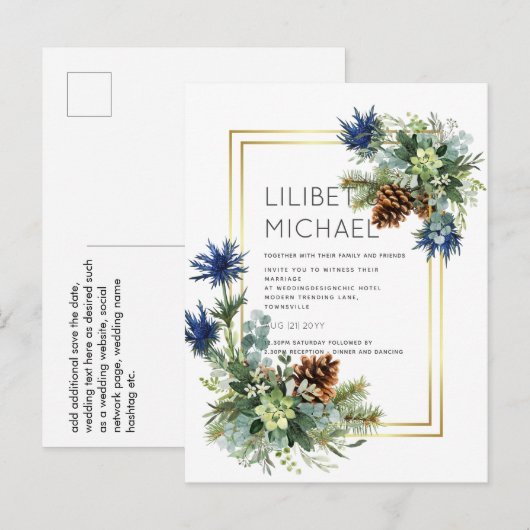 BUDGET Blauw distel Eucalyptus huwelijks wonderlan Briefkaart (Voorkant / Achterkant)