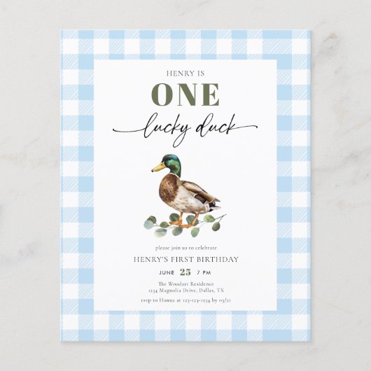 Budget Blauw Een Lucky Duck Jongen 1e Verjaardag U (Voorkant)