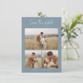 Budget Blauw Eenvoudige Kalligrafie Script Foto Save The Date (Staand voorkant)