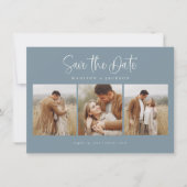 Budget Blauw Eenvoudige Kalligrafie Script Vier Fo Save The Date (Voorkant)
