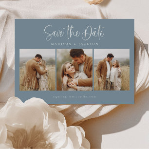 Budget Blauw Eenvoudige Kalligrafie Script Vier Fo Save The Date