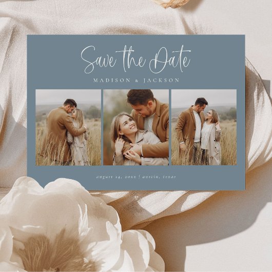 Budget Blauw Eenvoudige Kalligrafie Script Vier Fo Save The Date