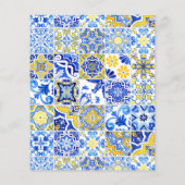 Budget Blauw Geel Portugees Tegel Trouwkaart (Achterkant)