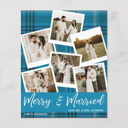 Budget Blauw Geruit Multi Foto Getrouwd & Blij Flyer (Voorkant)