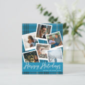 Budget Blauw Geruit Multi Foto Prettig Kerstfeest (Staand voorkant)